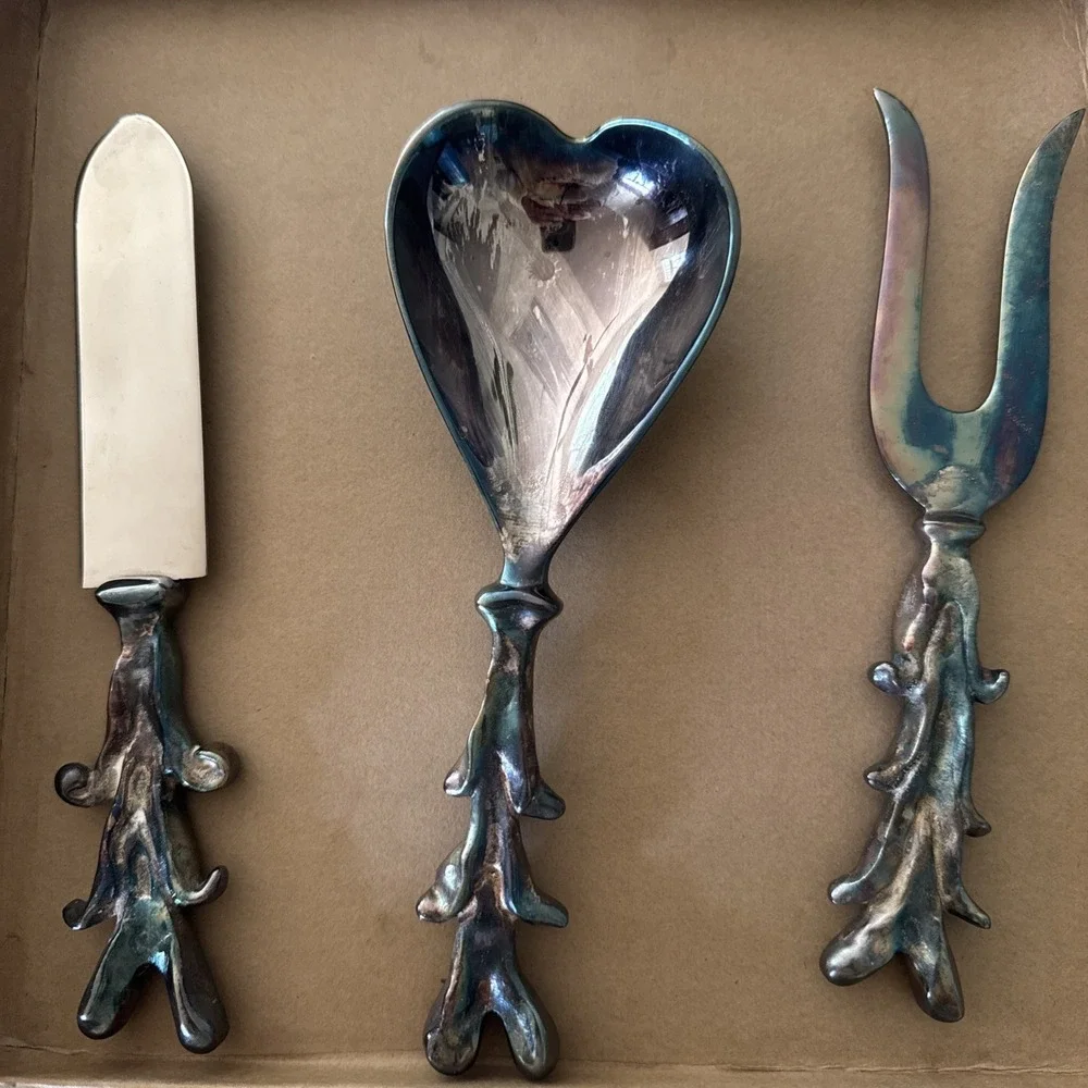 Michael Aram Boxer 1996 Silver Plated 3 Piece Serving Set I LOVE YOU w/ Box